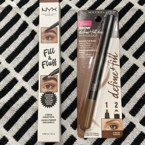 Nyx Fill and Fluff and Maybeline Define and Fill Eyebrow Pencils Auburn